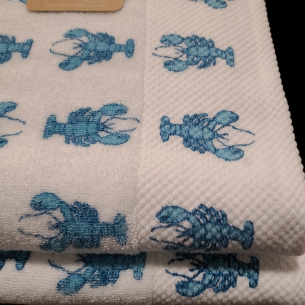6pc Coastal Blue Lobster Bath Hand Tip/Washcloth Towel Set Deborah Connolly New - Picture 6 of 8